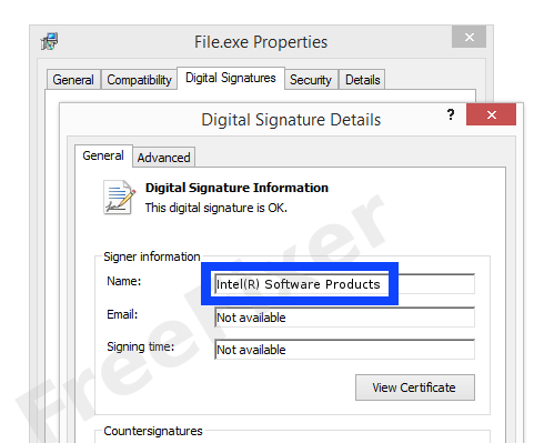 Screenshot of the Intel(R) Software Products certificate